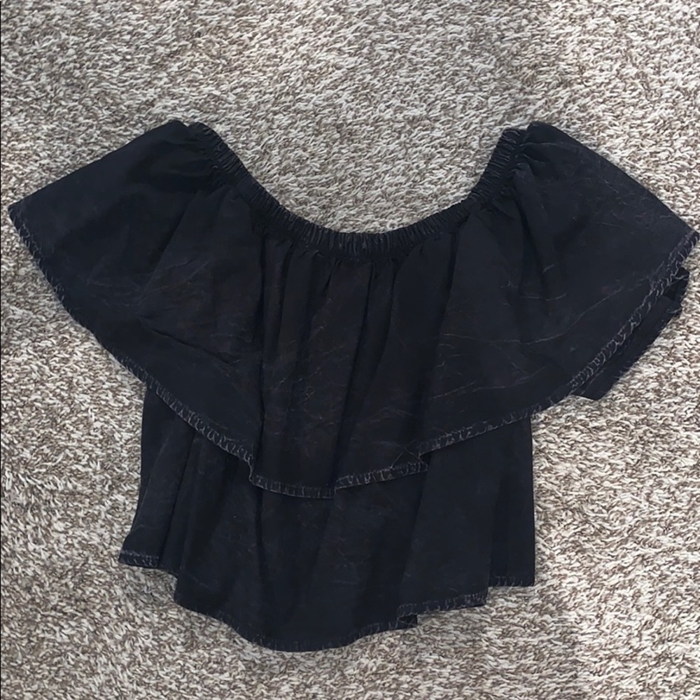 Dark grey off-the-shoulder top
